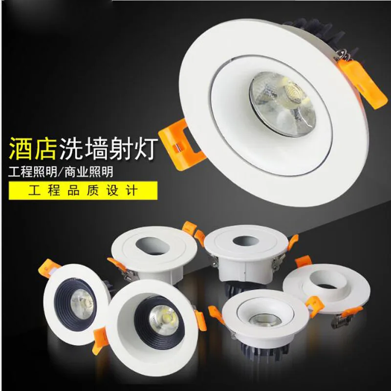  10pcs Led Embedded Wall Washer Spotlight 5W Nordic Bull Eye Oval Round Anti-vertigo Style Cob Ceiling Spotlight Hotel