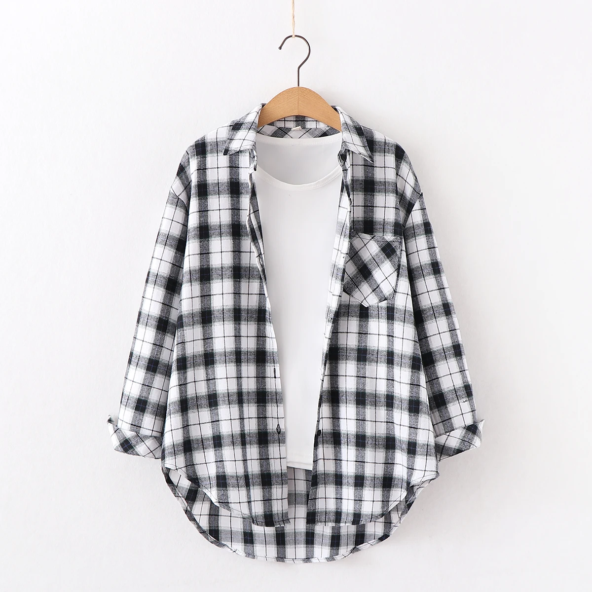 Camisa feminina solta de manga comprida xadrez, blusa de marca feminina, design casual fresco, excelente qualidade, outono, nova, 2022