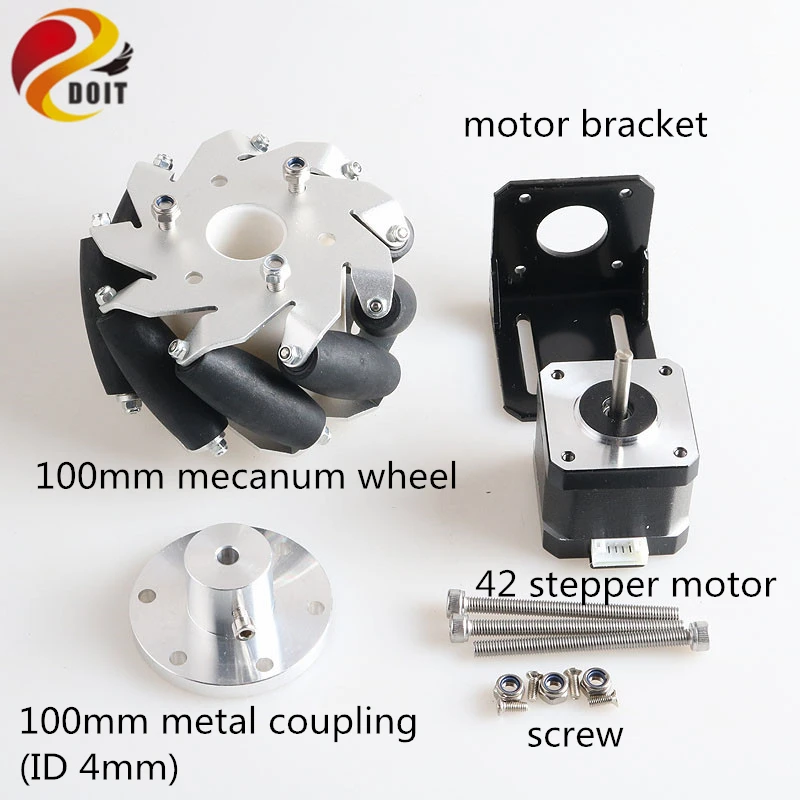 

4 Inch Metal Mecanum Wheel+ 100mm Coupling+ 42 Stepper Motor+ Motor Fixing Bracket Kit DIY For 2WD/ 4WD Smart Robot Car Chassis