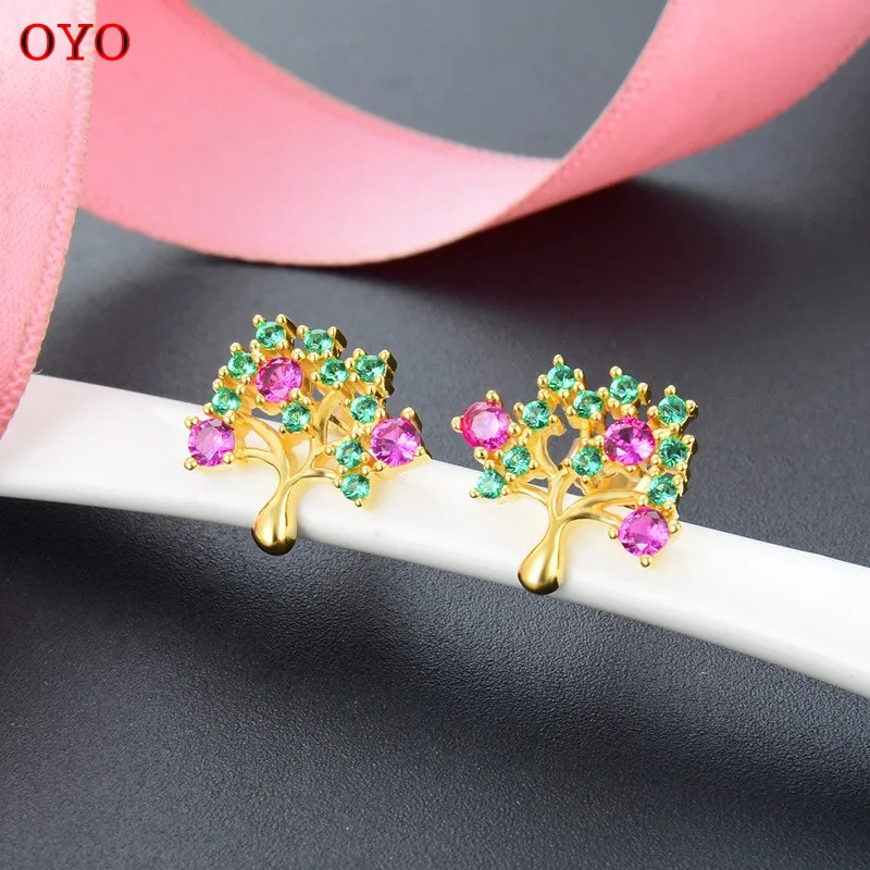 

100% s925 silver with diamonds and gold color tree of life and wisdom tree earrings