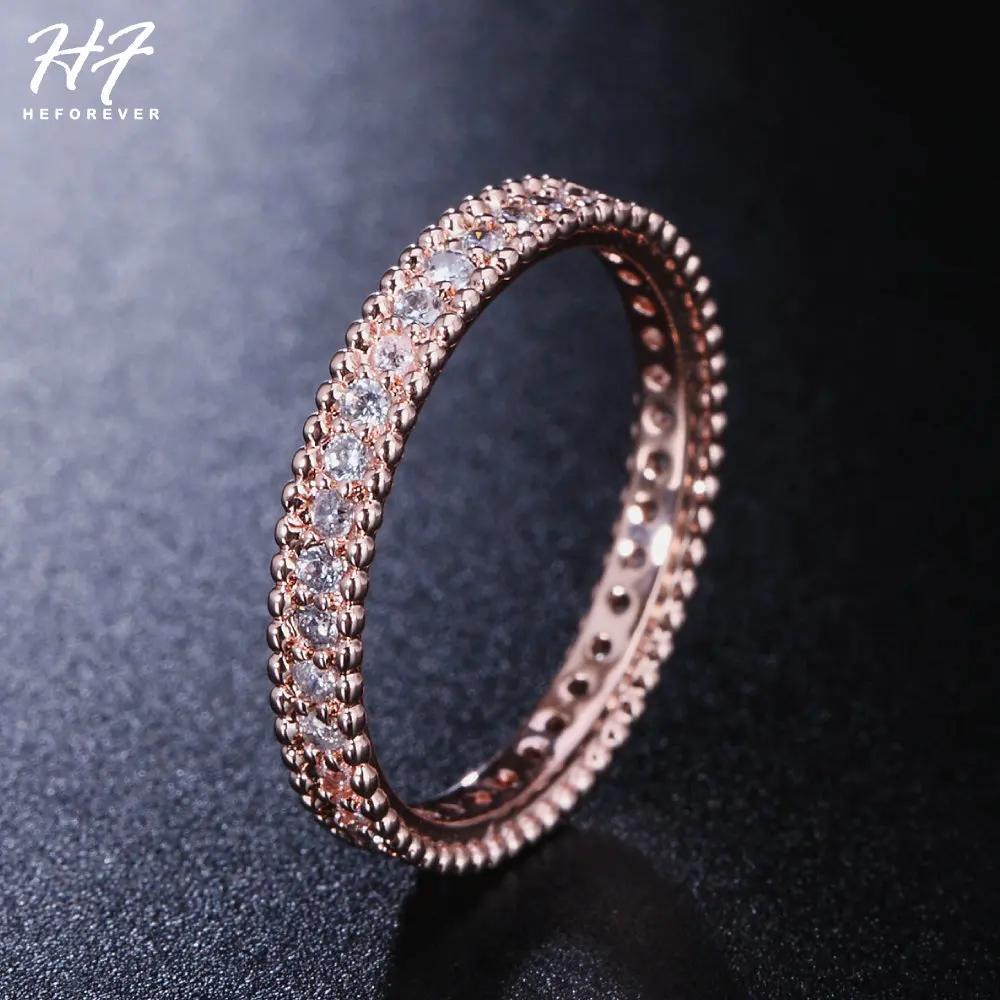 Simple Classic Wedding Ring for Women Rose Gold Color Inlaid Zircon Jewelry Gift to Girlfriend Fashion Jewellry Accessories R490