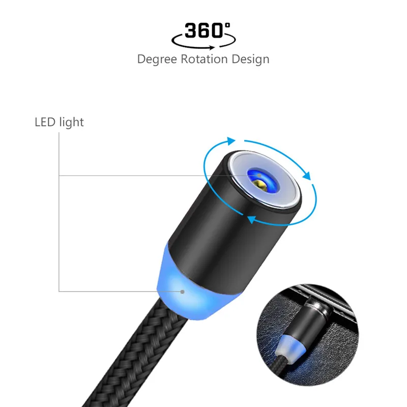 1M สาย USB Micro USB สำหรับ iPhone Samsung Android โทรศัพท์มือถือ Fast ชาร์จ USB ประเภท C สายแม่เหล็ก Charger สายไฟ