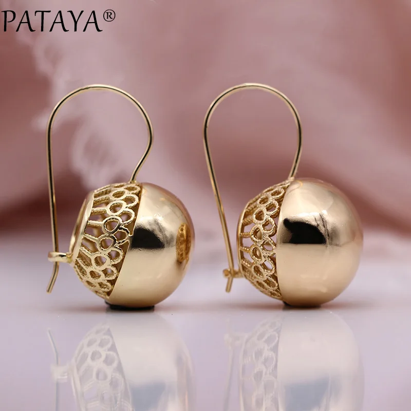 PATAYA New Big Spherical Earrings 585 Rose Gold Color Long Dangle Earrings Women Unique Hyperbole Trendy Fine Fashion Jewelry