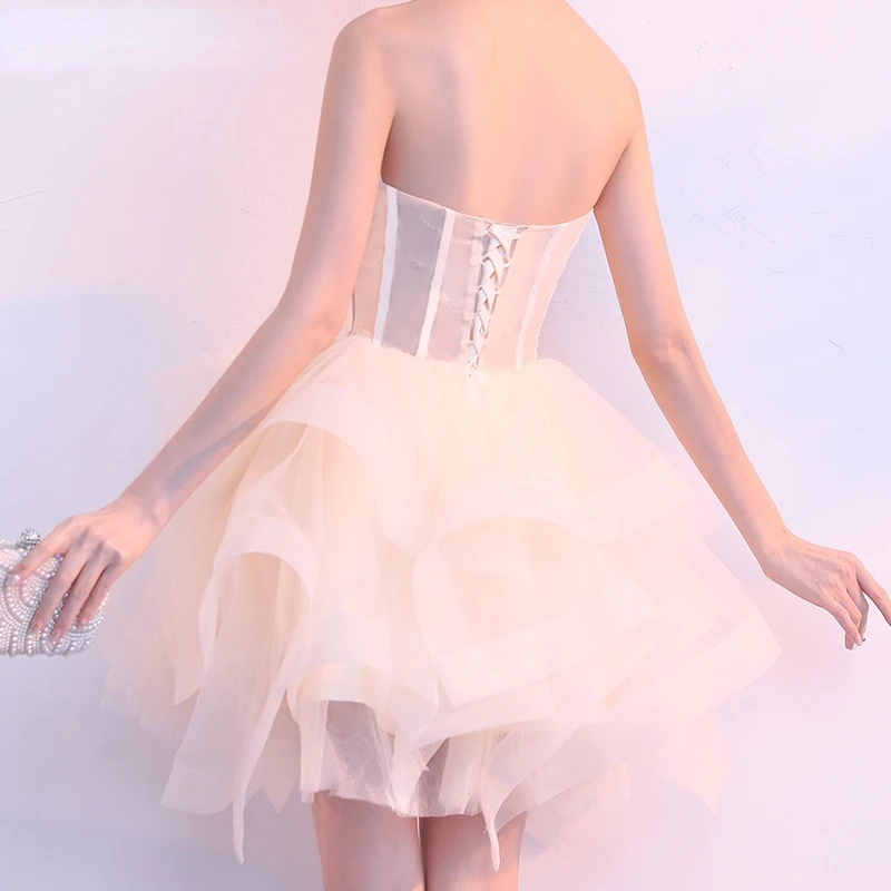 Sweet Princess Tulle Prom Dresses ผู้หญิงไม่มีแขนกุดสั้น Homecoming ชุด Gowns งานแต่งงาน2021