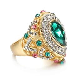 Kinel Fashion Boho Party Ring Female Water Drop Green Glass Big Rings Gold Color Vintage Wedding Jewelry Drop Shipping