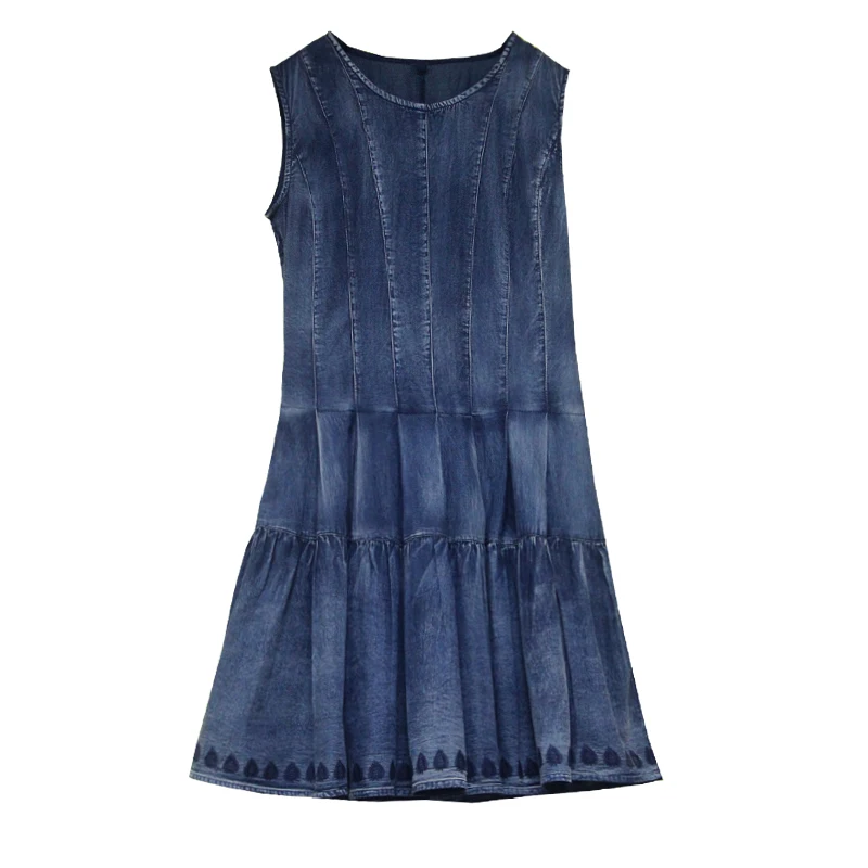 Summer Dress 2020 Yuzi.may Boho New Denim Women Dresses O-Neck Sleeveless A-Line Vintage Embroidery Vestidos A82197 Vestido