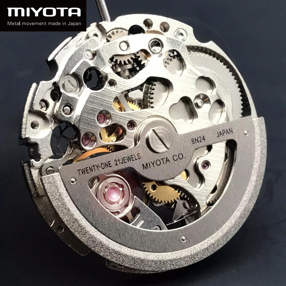 Miyota Original Japan Skeleton Mechanical Movement 8N24 21 Jewels High Quality Automatic Self-winding Movement Steel Silver