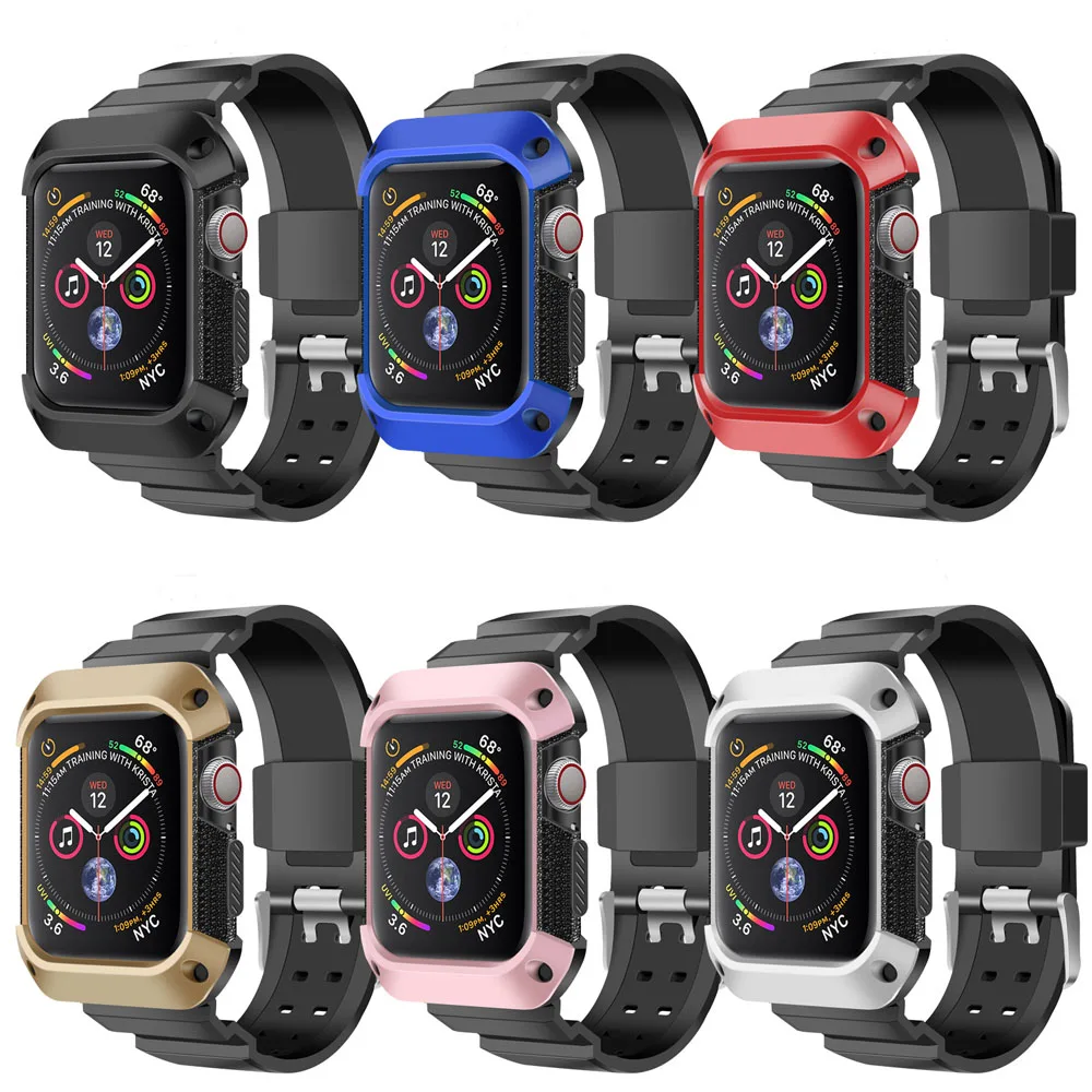 TPU case+strap For Apple Watch band Case 41mm 40mm iwatch Rugged TPU Protective cover+Band for Apple Watch 5 4 se 6 7 8