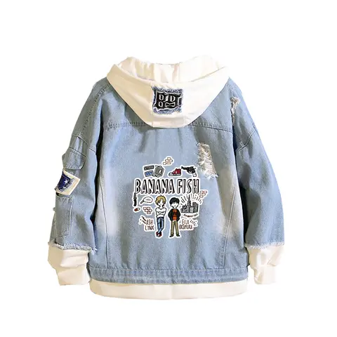 BANANA FISH Anime 여성 데님 자켓 플러스 사이즈 청바지 후드 Ash Lynx Cos 하라주쿠 streetwear 만화 운동복 커플 코트