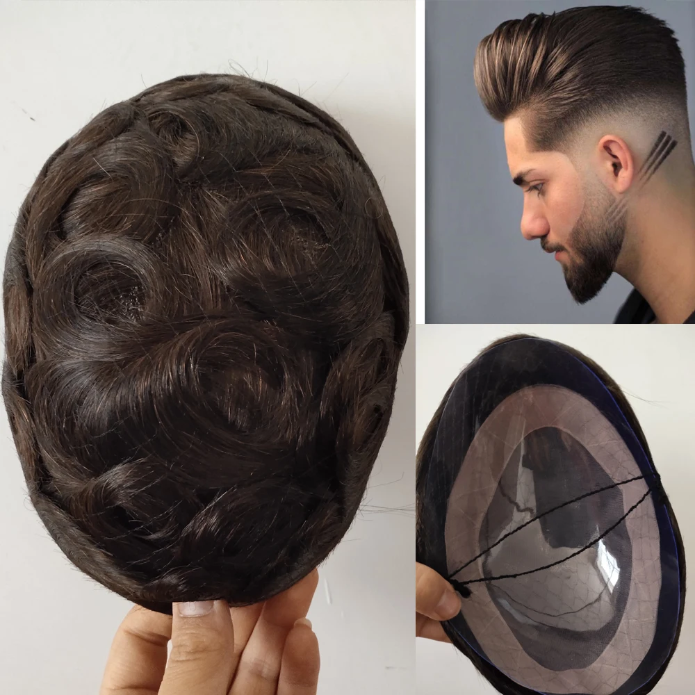

Chocolate Brown Color Men Toupee Man Wig Natural Hair Real Indian Human Hair Mono Base Toupee Men Hair Replacement System Unit