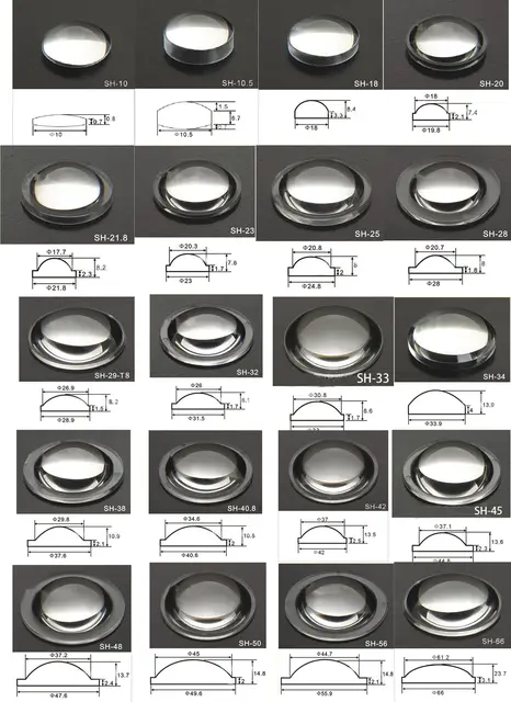 PMMA Plano Convex Lens 10-66mm Acrylic Optical Lens for Zoom LED