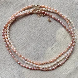 4mm Small Mini Rice Pearl Collar Vintage AA Elegant Natural Freshwater Pearl Choker Necklace Shiny White Pearl Jewelry for Women