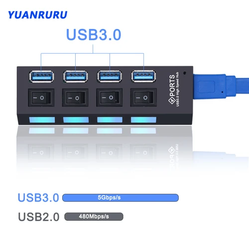 Imagen 2 del producto USB Hub 3,0 Hub USB 3 USB 2,0 Multi USB divisor adaptador de corriente 4/7 puertos expansor múltiple 2,0 con interruptor para accesorios de PC