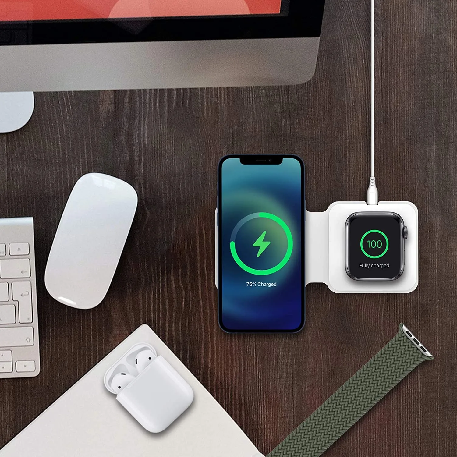 Folding wireless charger Dual device Watch charger Magnetic For iPhone 13 12 Pro Max Mini Fast Charging For AirPods Apple Watch