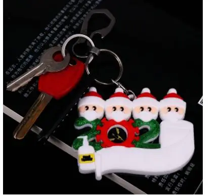 

100pcs/lot fashioncreative style 2020 unisex pvs santa with mask keychain female male christmas key ring