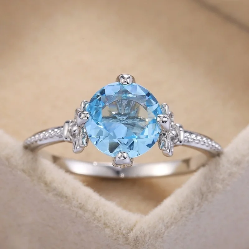 CAOSHI Exquisite Engagement Rings for Women High Quality Silver Color Inlaid Sky Blue Solitaire Cubic Zirconia Fashion Jewelry