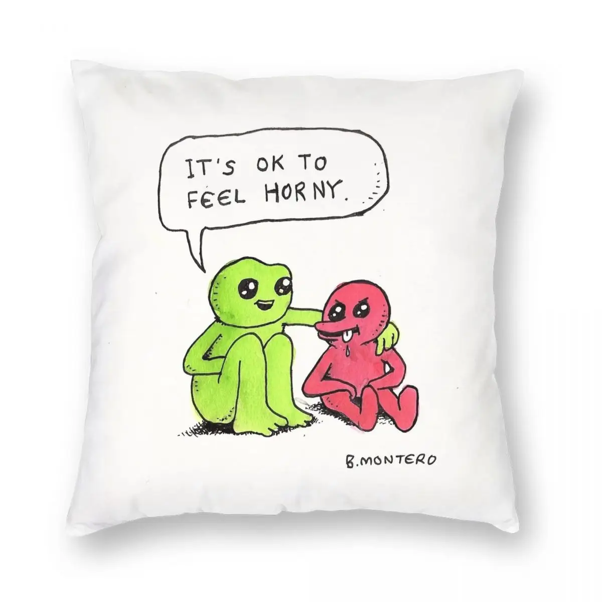 It's Ok To Feel Horny Square Pillowcase Polyester Linen Velvet Printed Zip Decorative Pillow Case Bed Cushion Case