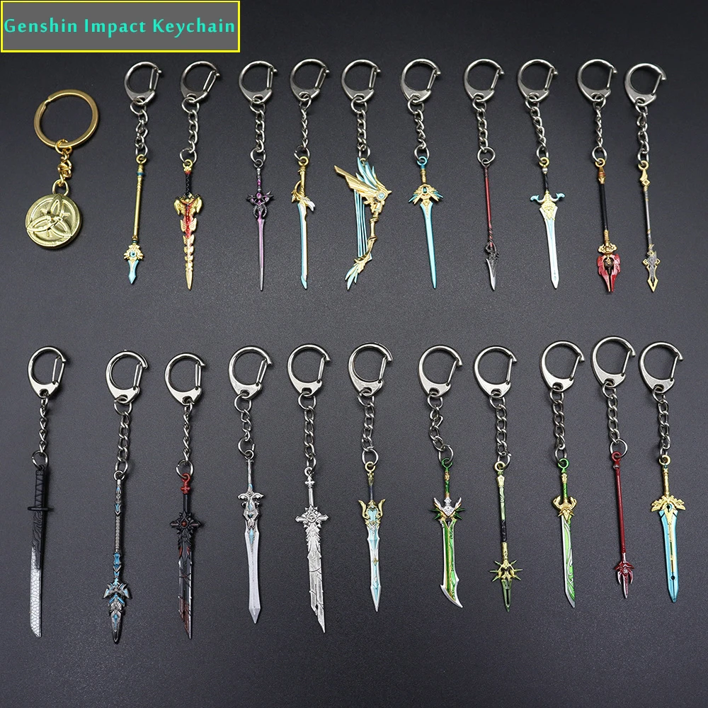 6cm Mini Genshin Impact Sword Keychain Character Zhongli Venti Jean Weapon Metal Keyring Skyward Blade Key Bag Pendant Jewelry