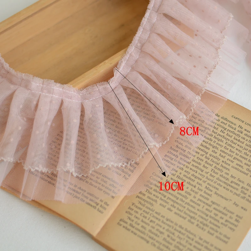 1 Meter Pink Camel Ivory Double Polka-dot Mesh Ruffled Lace Trim Clothing Material Accessories Dress Lace Ribbon