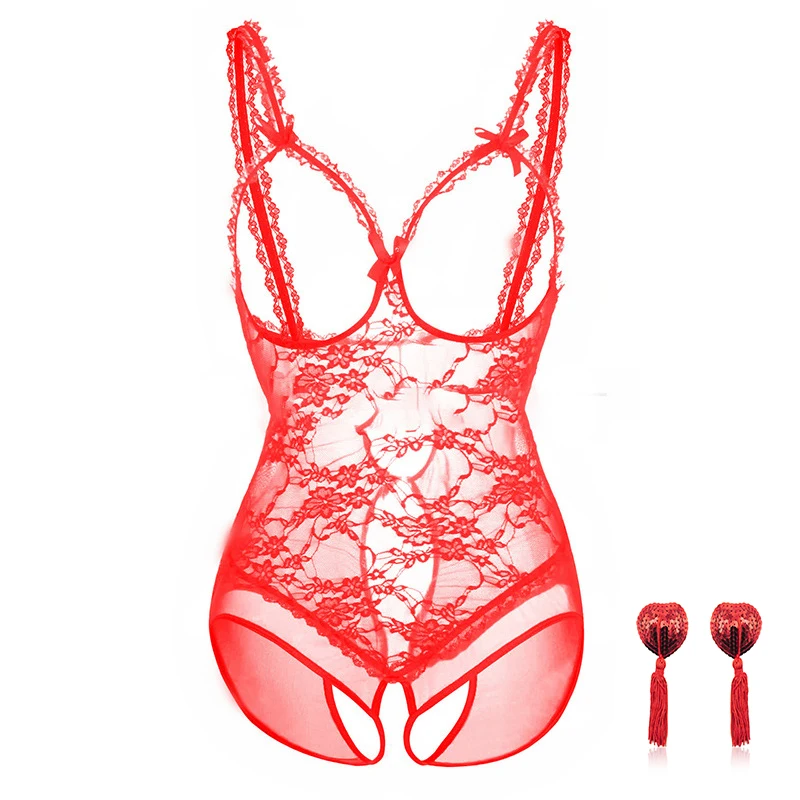 セクシーなオープンブラジャー人形アセンブリ乳首ステッカーセクシーなランジェリーテディベアレディースエロランジェリーエロエキゾチックコスチュームドレスパジャマ