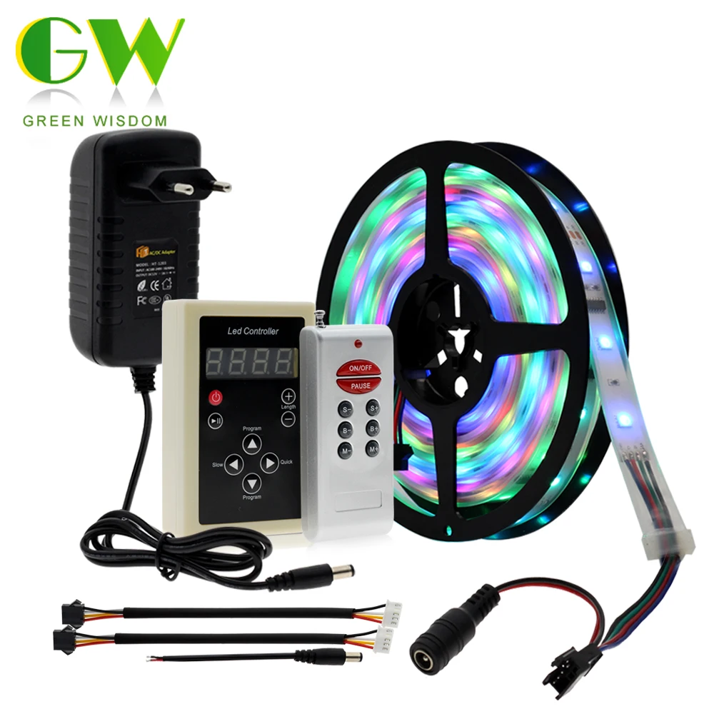 1903 Ic Magic Dream Color Led Strip Rgb 5050 5M 10M Full Color Chasing Lamp Decoratie Verlichting + 133 Programma Rf Controller + Adapter