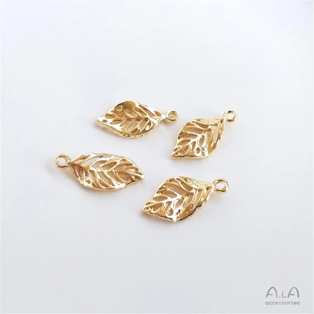 14K Gold Plated Accessories hollow three-dimensional leaf pendant diy handcrafted bracelet head ornaments pendant eardrop