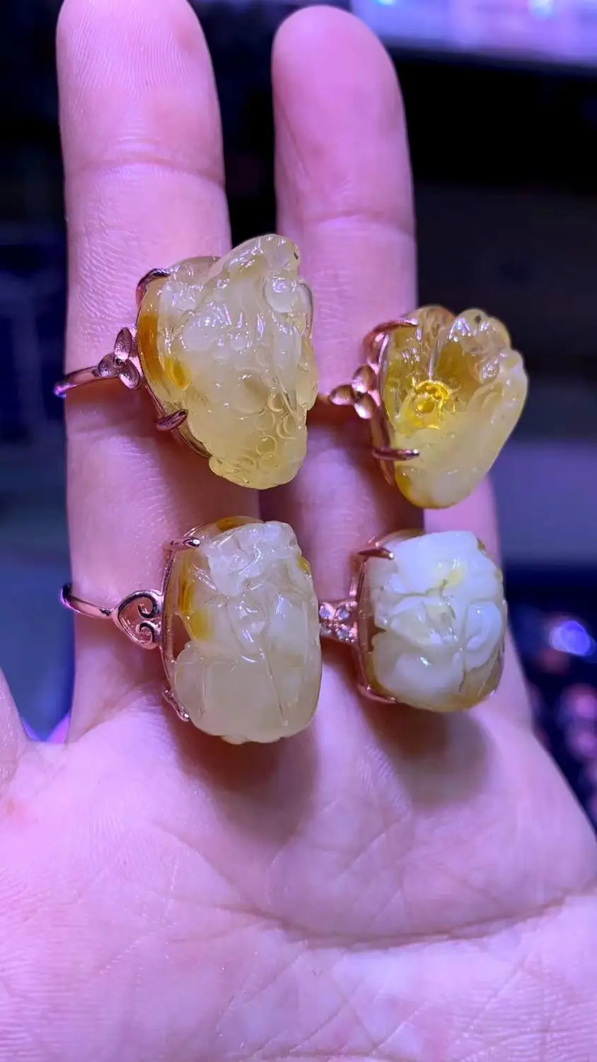 1Pcs/Lot Natural amber Carved mascot mythical totem beast big ring S925 sterling silver ringen aneis  jewerly gioielli argento