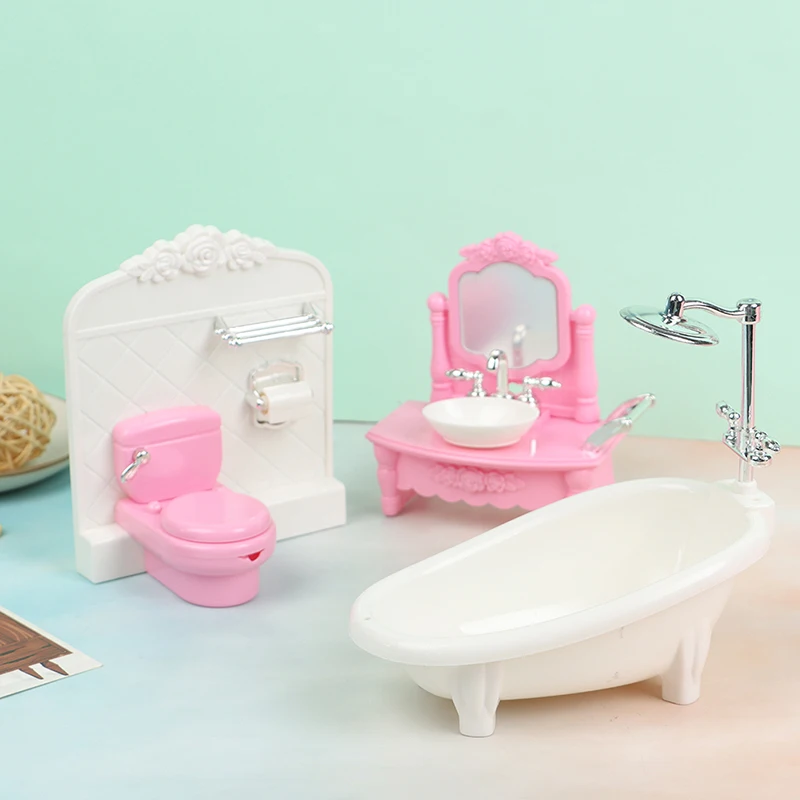 Doll Simulation Bathtub Wash Basin Toilet Matching Model Children Girl Toys Dollhouse Home Furniture Accessories Decoration