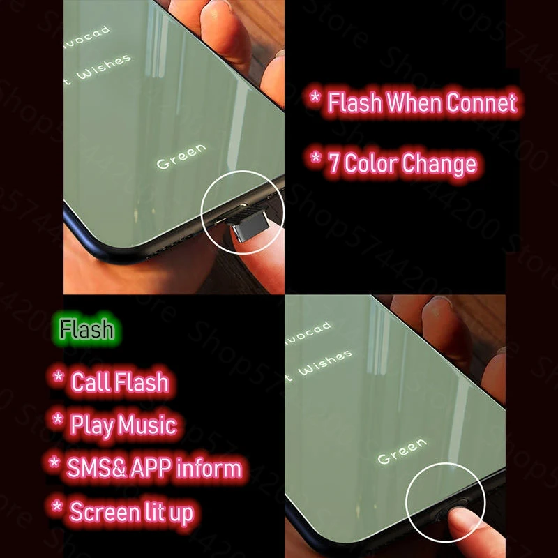 For Huawei P40 P30 P20 Pro Plus Green Music Glow Flash Glass Cellphone Case For Huawei Mate 20 30 Pro 3D Fruit Phone Case Cover