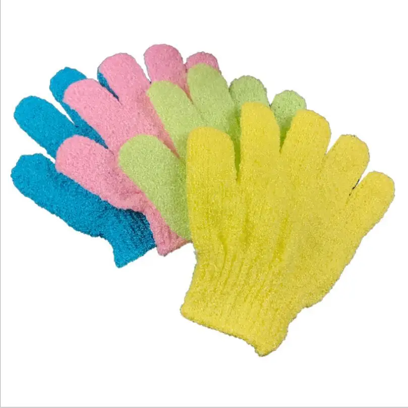 2PCS Exfoliating Mitt Bath Shower Scrub Tan Dead Skin Removal Exfoliator Elastic Five-Finger Bath Gloves Random color T1582