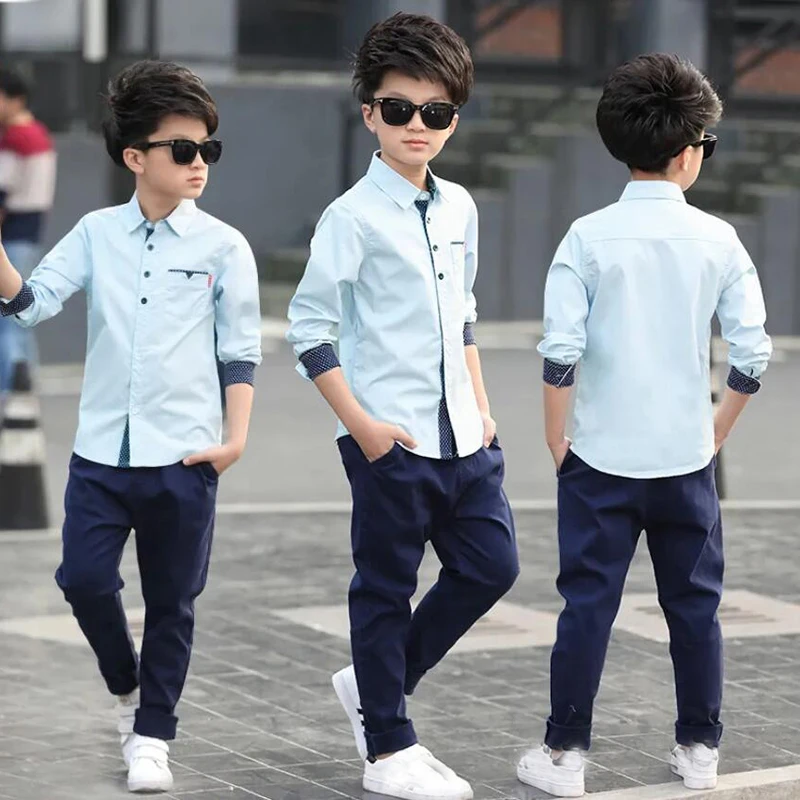 Kids White Striped Shirts For Teenager Boys Long Sleeve School Formal Birthday Blouse Shirts Tops Children Baby Clothes 6-14 Y