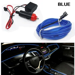 Cable EL con encendedor de cigarrillos, lámpara de neón Flexible, Cable de tubo de cuerda brillante, tira de luz LED para decoración de coche con borde de costura de 6mm