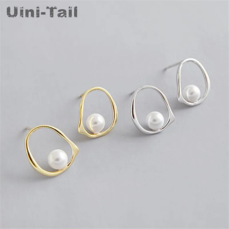 Uini-Tail 2024 new listing 925 Tibetan silver temperament irregular hollow pearl stud earrings simple fashion personality ED251