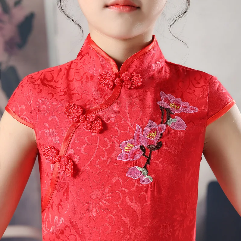 Flower Girl Princess Wedding Bridesmaid Floral Embroidery Party Dress Baby Girl Graduation Ball Performance Chinese cheongsam