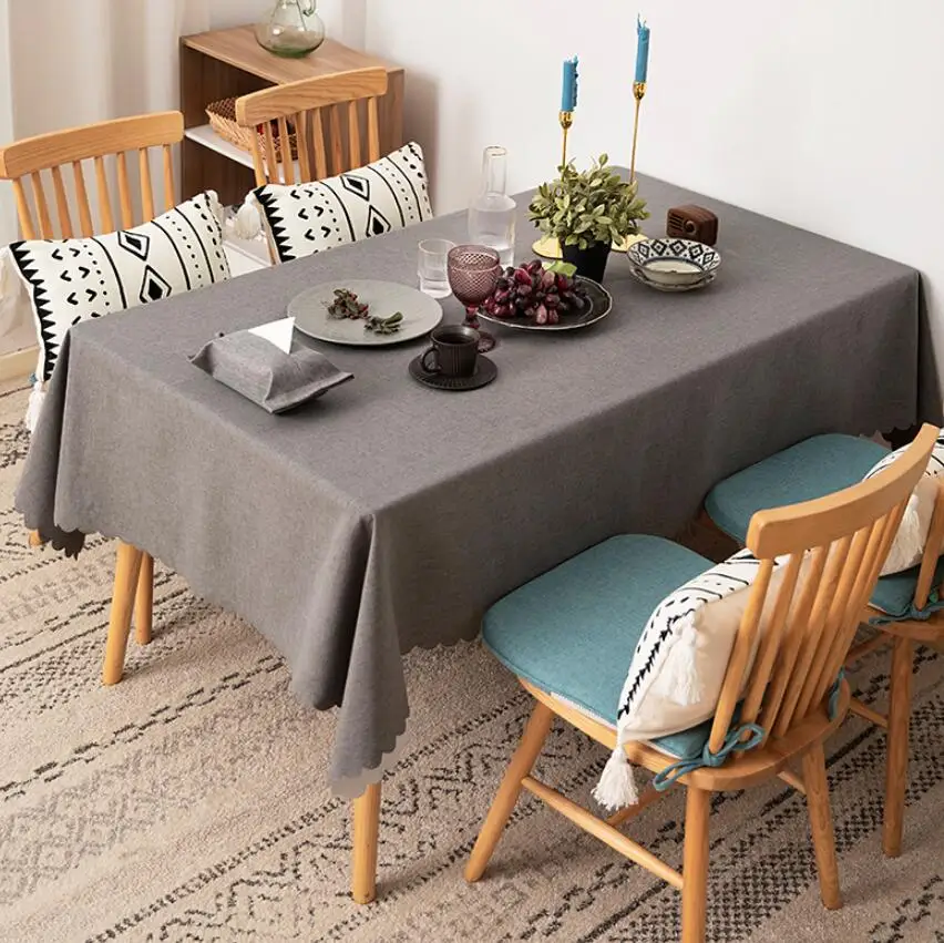 INS Nordic Modern Cotton and Linen Plain Rectangular Solid Table Cloth Anti-scalding Waterproof Tablecloth Fabric Linen Placemat