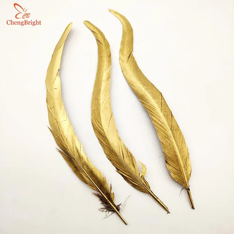 Wholesale 20PCS 30-35CM Gold Natural Rooster tail Feathers For Decoration Craft Cock Feather Christma Diy Pheasant Feather