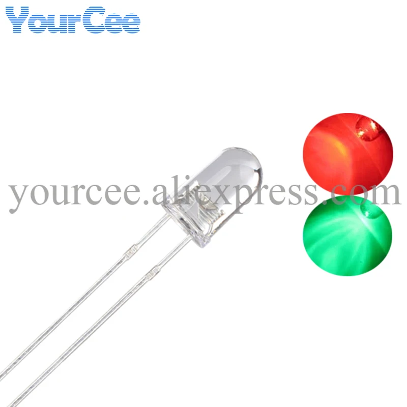 100PCS 5mm 3mm LED Bi-Color Clear Red/Green Fog/Diffused Non-Polar Round Light Emitting Diode Two Plug-in DIP DIY Kit