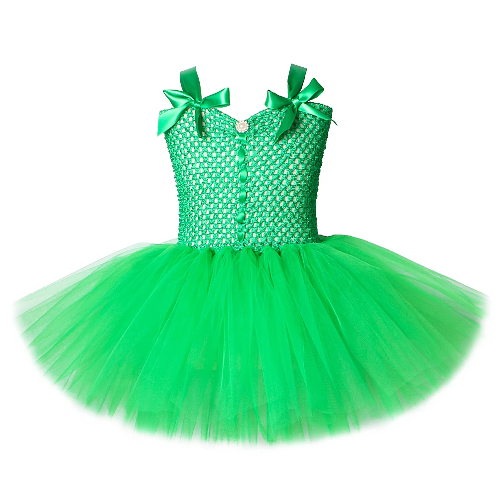 Solid Green Tutu Dress for Baby Girls Fairy Dresses for Ireland St.Patrick's Day Kids Girl Halloween Christmas Costumes V-neck