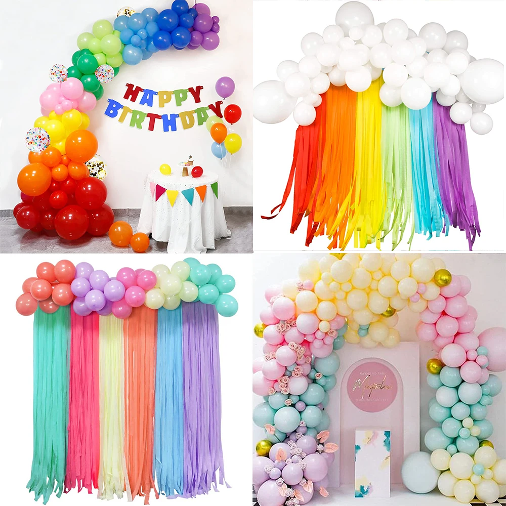 Rainbow Balloon Garland Arch Kit Assorted Color Balloons Rainbow Crepe Paper Streamers Baby Shower Wedding Birthday Party Decor