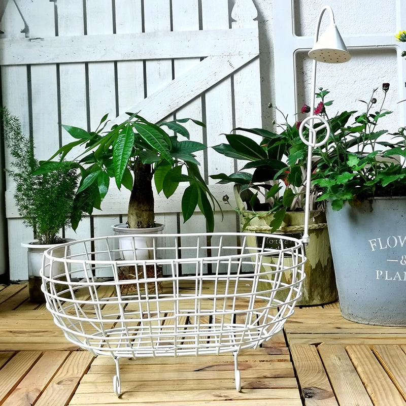 

Handcrafted White Metal Wire Storage Organizer Basket, Bathtub Design