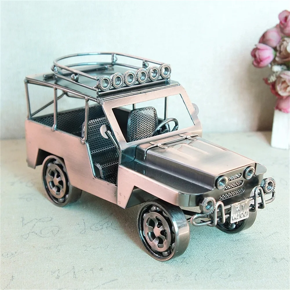 Domineering Wrought Iron Classic Car Model Decor Bedroom Desktop Ornaments Electroplating Rust-free Variety of Jeep Sculptures