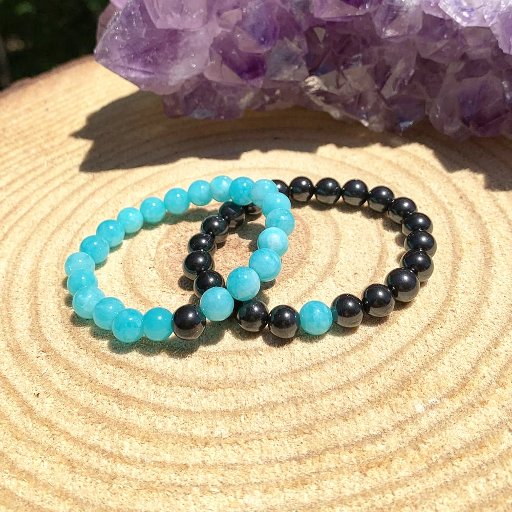 Ruberthen Matching Amazonite Black Tourmaline Bracelet Set EMF Shield Radiation Protection Bracelet Couples Friendship Bracelet