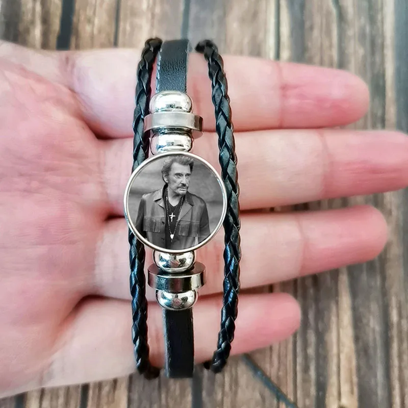 Classic Johnny Hallyday Bracelet Men Custom Photo Punk Fashion Bracelets Charm Glass Gem Jewelry