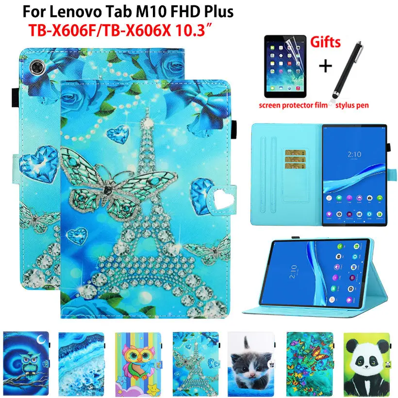 

For Lenovo Tab M10 FHD Plus Case Cover 10.3 inch TB-X606F Funda Tablet Fashion Print Soft Silicone PU Leather Stand Shell +Gift