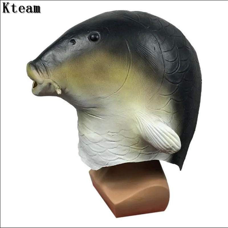 

Funny Halloween Party Cosplay Funny Halloween Latex Cute Masquerade Rubber Fish Mask Scary Full Head Gold Fish Head Mask Animal