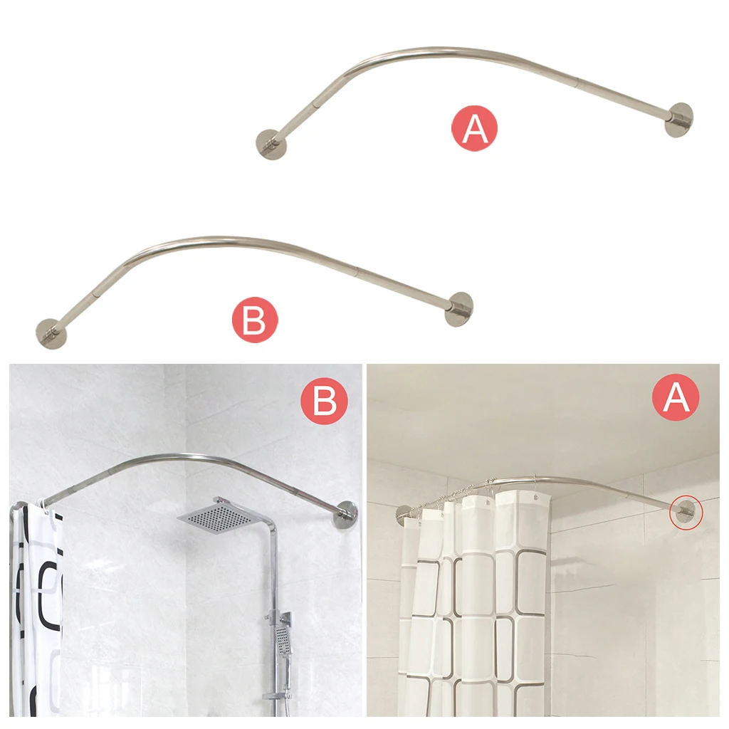 L-Shapaed Bathroom Bathtub Corner Shower Curtain Rod Large Space Stretchable Corner Shower Curtain Rod