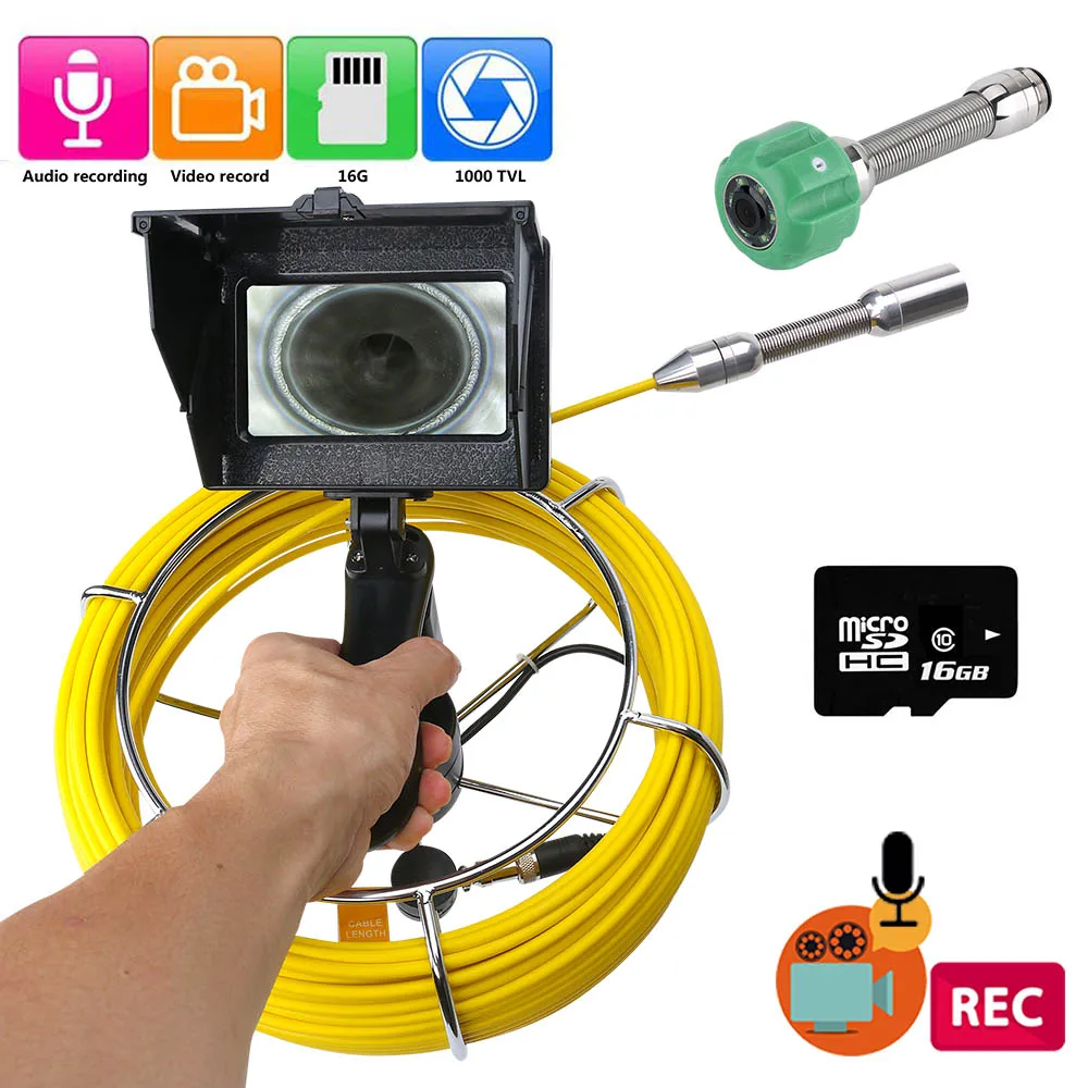 4.3 Monitor Handheld Industrial Pipe Inspection Video Camera, 16GB TF Card DVR IP68 Drain Sewer Pipeline Industrial Endoscope