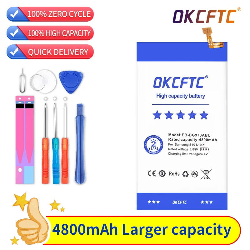 OKCFTC Orginal EB-BG973ABU 4800mAh battery For Samsung Galaxy S10 S10 X SM-G9730 SM-G973 G973F G973U G973W Mobile Phone +Tools