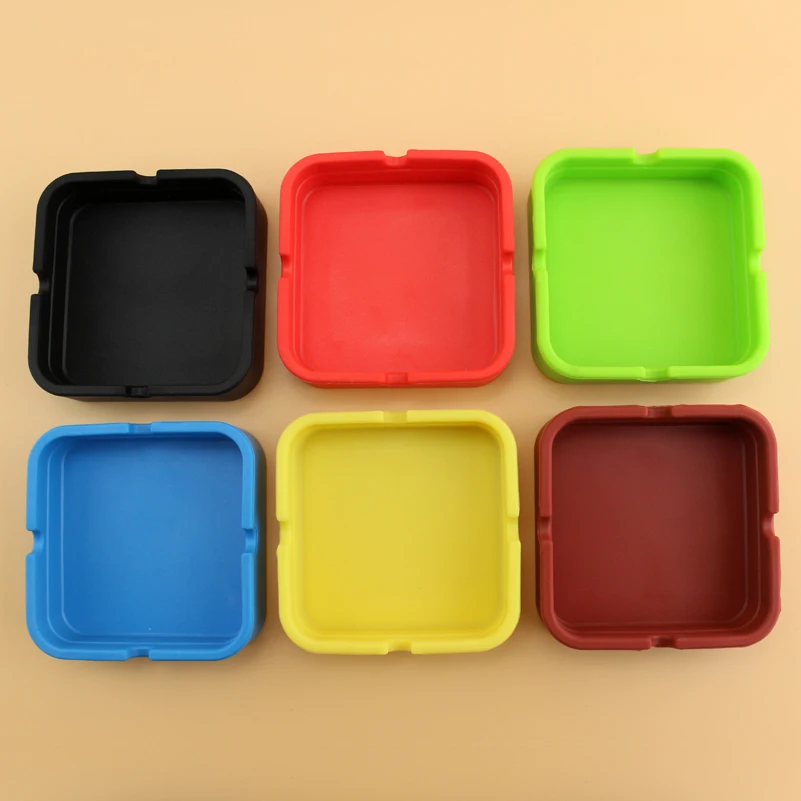 Ashtray Silica Gel Silicone Square Round Ash Tray Holder Smoking Accessories Multi-colors Yellow Green Black Red Blue Brown