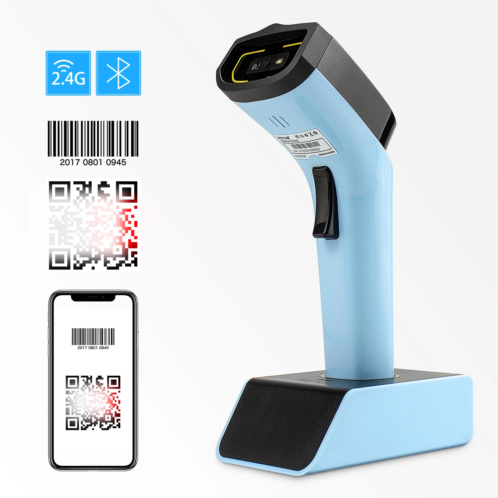 NETUM Bluetooth 2D Barcode Scanner DS7500 Automatic Wireless QR Barcode Reader Precise scanning DataMatrix PDF417 for POS System